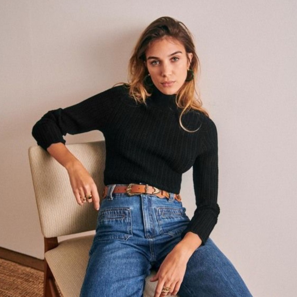 Sezane Gabriel Ribbed Turtleneck Sweater